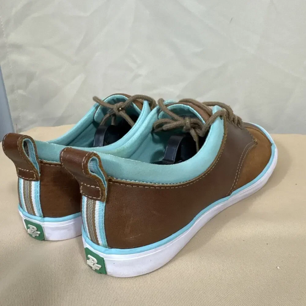 PF Flyers Womens 10 Brown Aqua Leather Low Top Sneakers Retro Preppy Casual